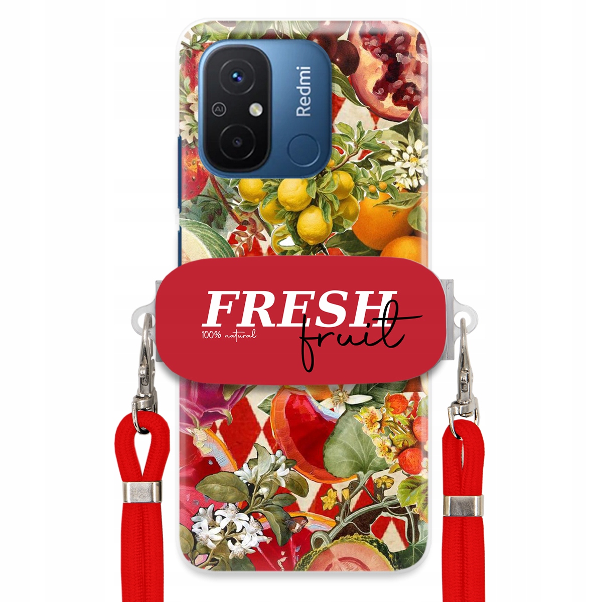 Puzdro pre Xiaomi Redmi 11A Červené Crossbody vodítko držiak Fresh Fruit