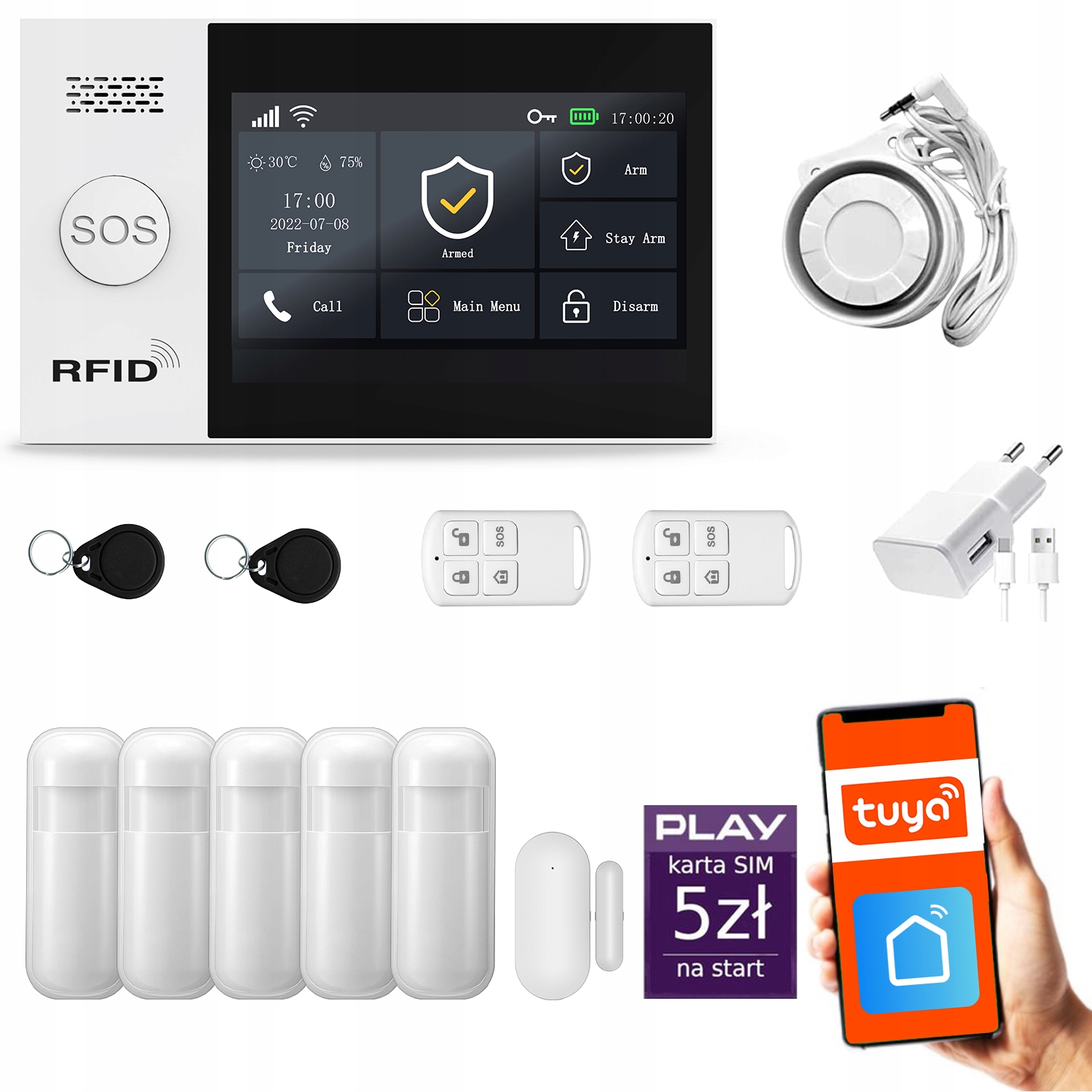 Bezdrôtový alarm Gsm WiFi, Sms, Tuya, alarmová sada Huxgo HXA007