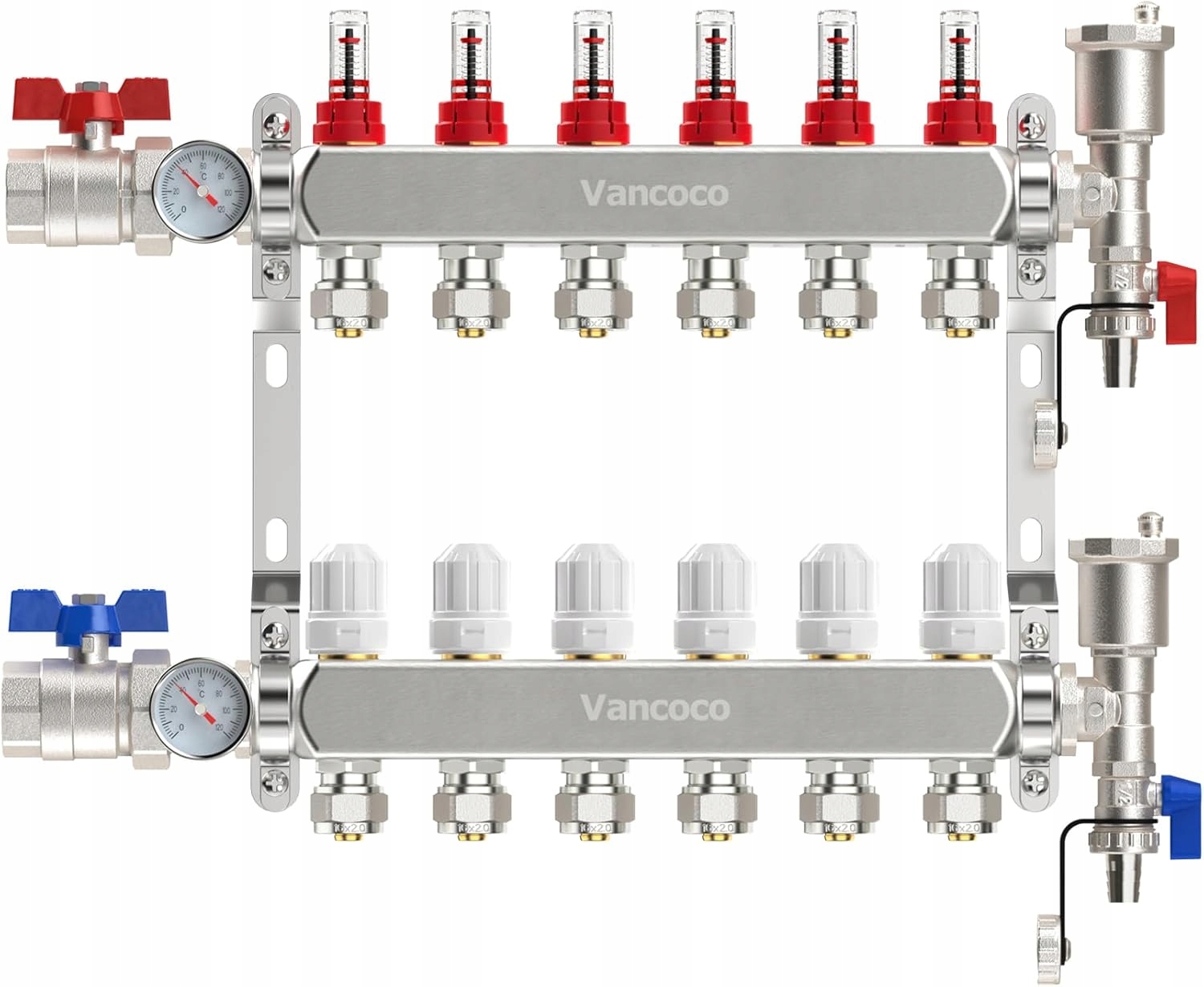 Vancoco Rozdeľovač podlahového vykurovania 6 okruhov, prietokomer G