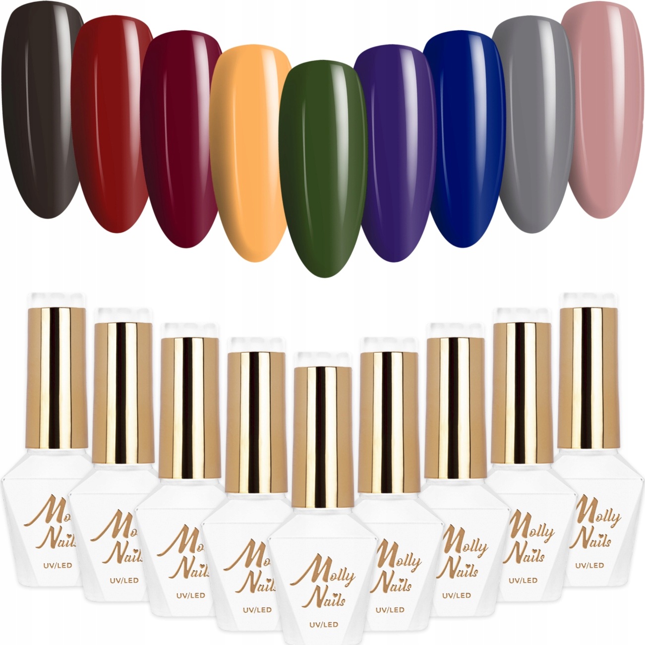 9x Lakier Hybrydowy Mollynails 8g The Trend Edit Zestaw 9w1 Jesienne