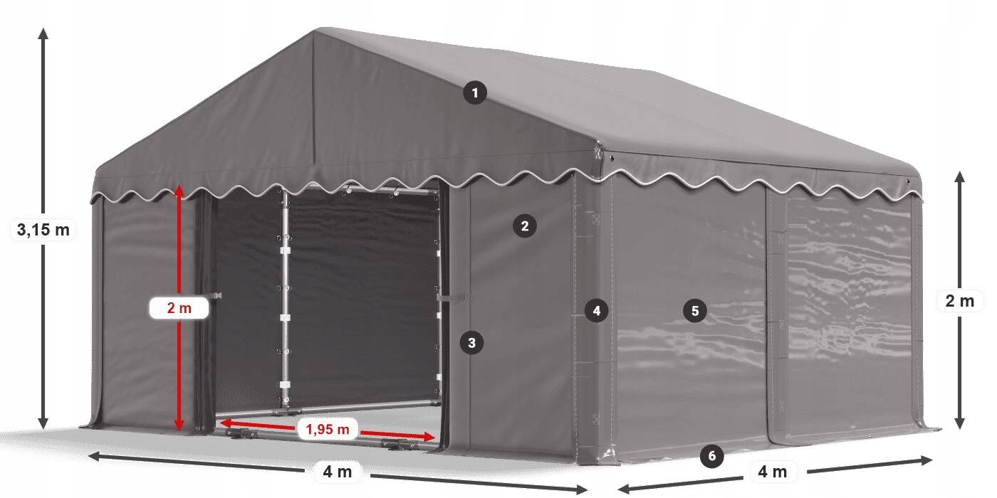 Namiot Przemysłowy 4x4m Pawilon DAS 240 SP Szerokość 4 m