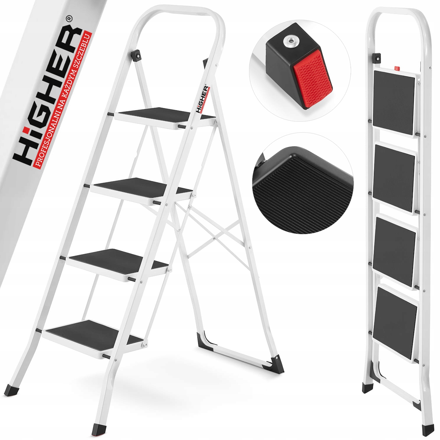Žebřík lehký skládací ocelový žebřík s schody 4 stupně Higher Bi