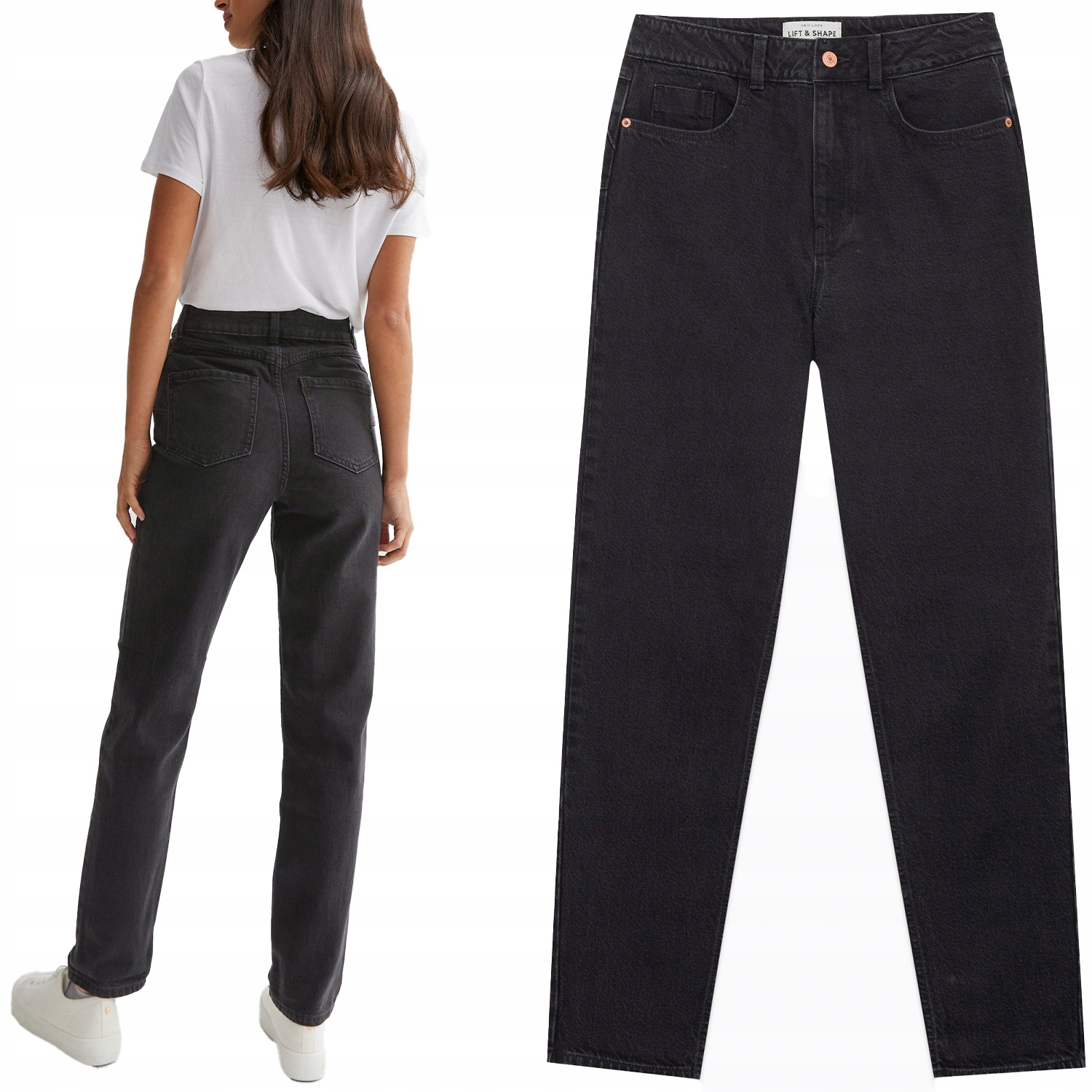 New Look Jeansy Modelujące Czarne Spodnie Jeans Skinny Mom Extra Short S 36