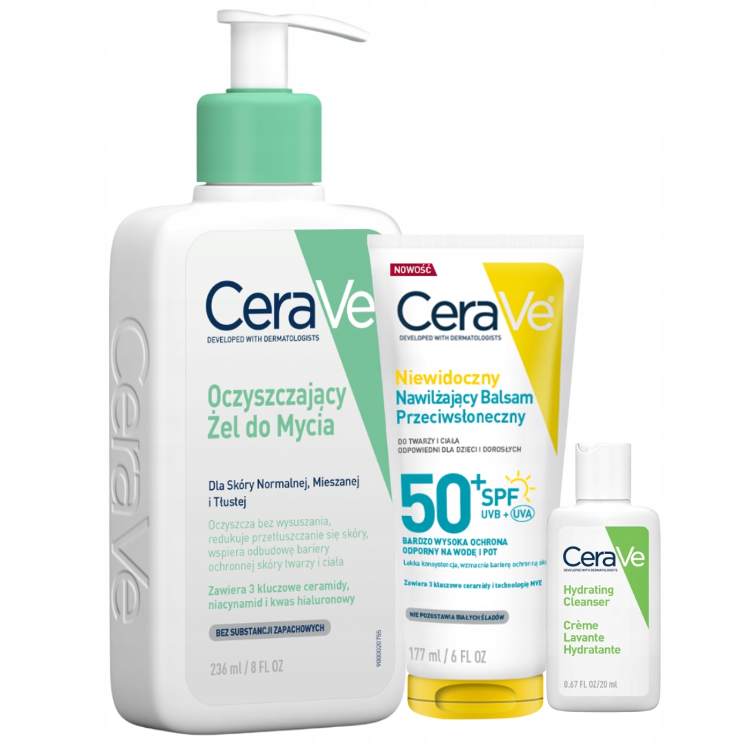 CeraVe Balsam Przeciwsłoneczny Spf 50+ 177ml Żel Oczyszczający do Mycia