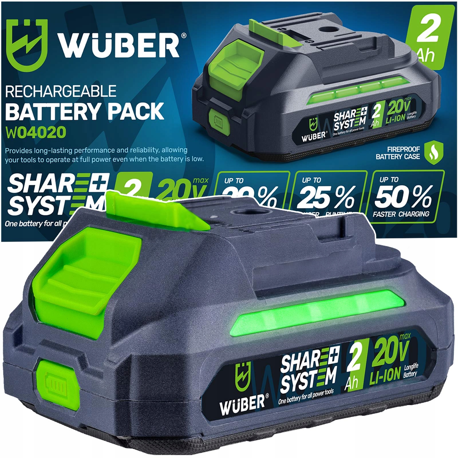 Akumulator Bateria Wuber Share+ System Litowo Jonowy 20 V 2.0 Ah Wuber