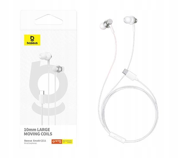 Słuchawki przewodowe Baseus Encok CZ11 Dokanałowe USB-C Mikrofon Białe Kolor dominujący biały