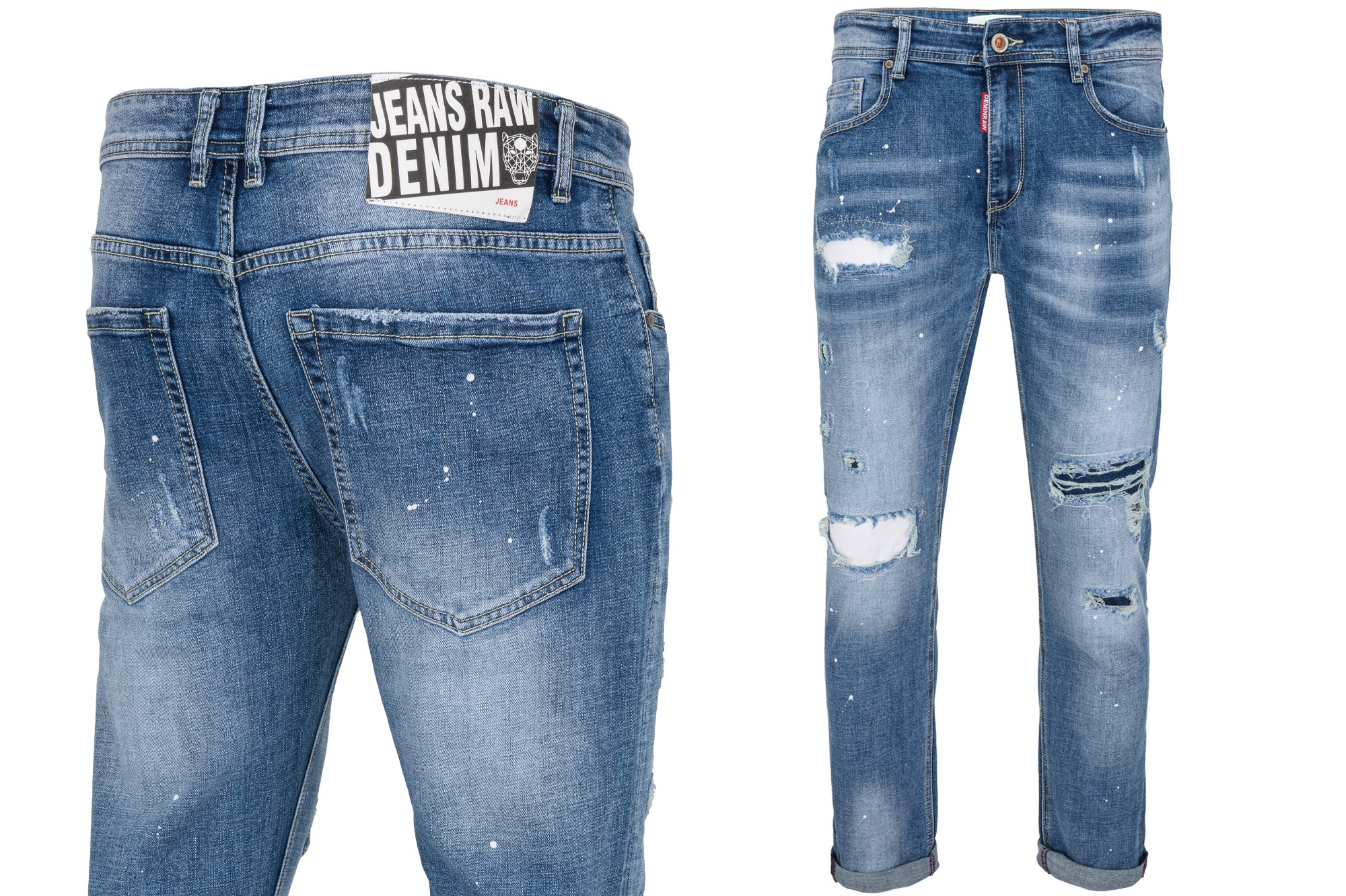 Pánské Džínové Kalhoty Modré Trubičky Malované Díry Přetíratelné: 28