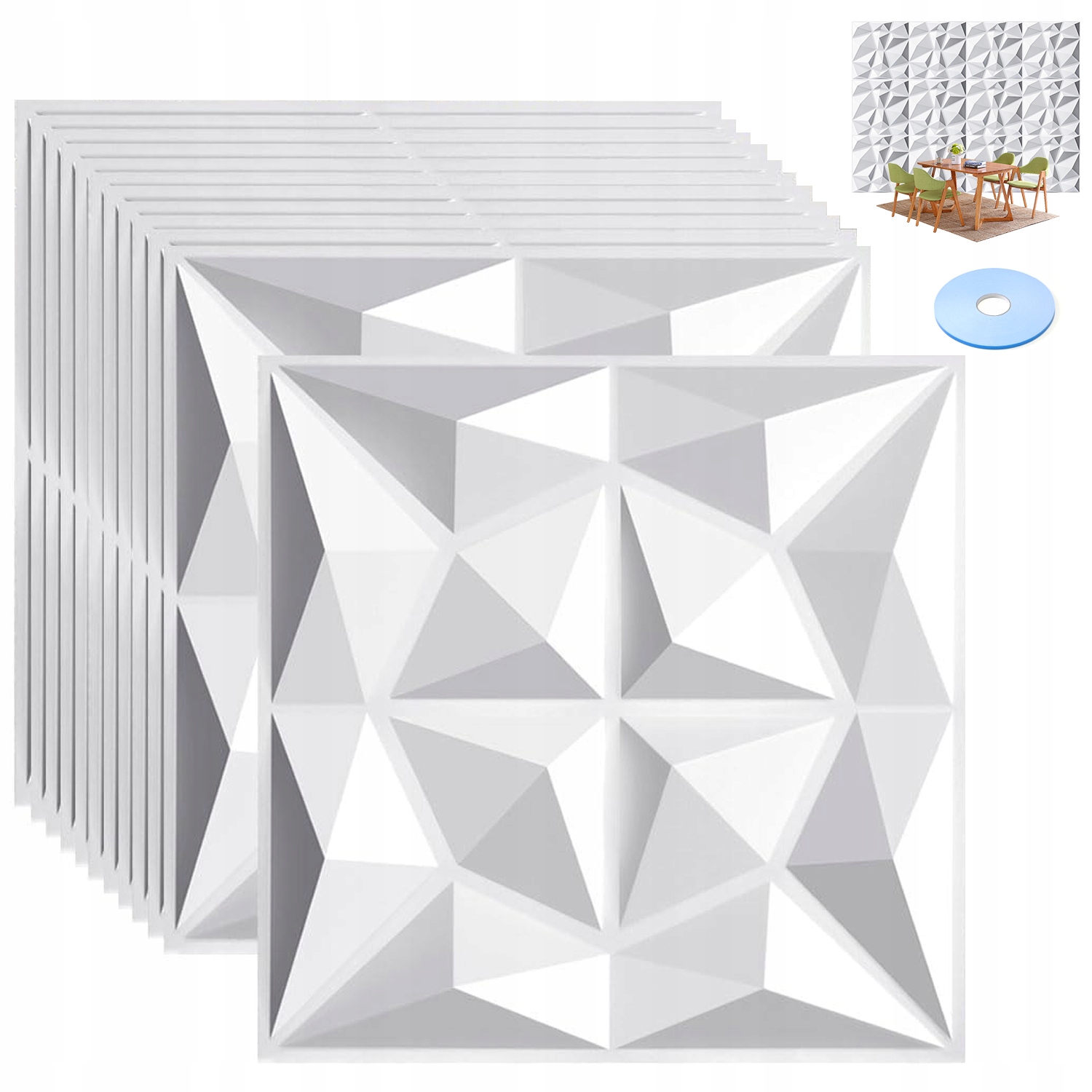 Bílé Nástěnné Panely Briliant 3D dekorativní kazety 12 Ks 50x50 cm