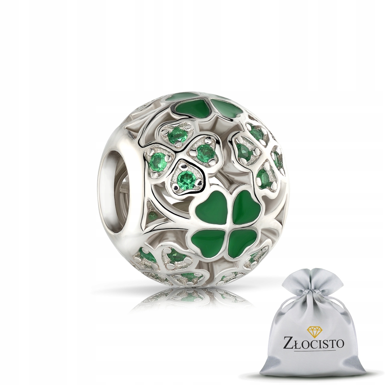 Stříbrný Přívěsek Korálek Kulička Čtyřlístek 925 Beads