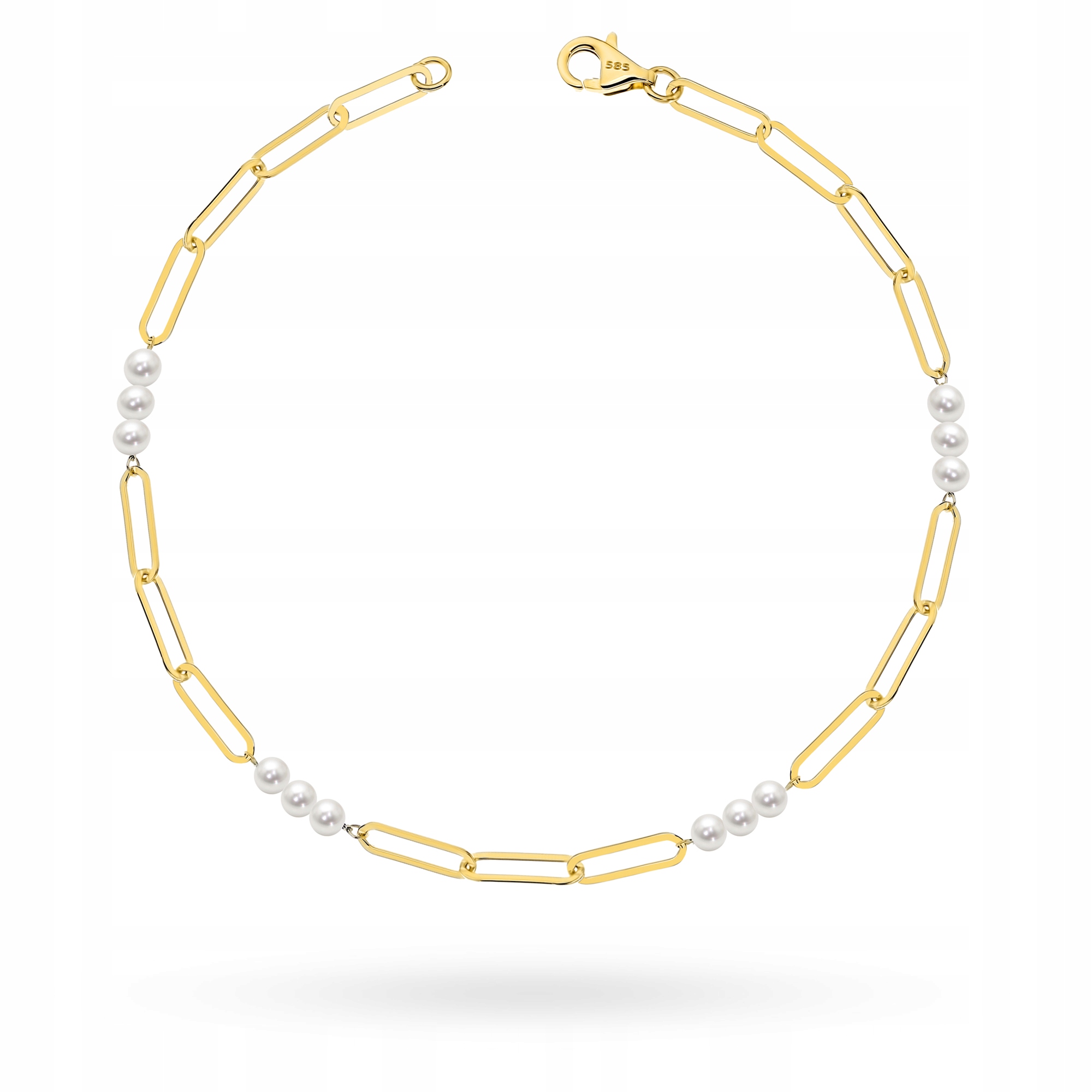 Zlatý Náramek Dámský pr. 585 Široké články a perly 14k Krabička