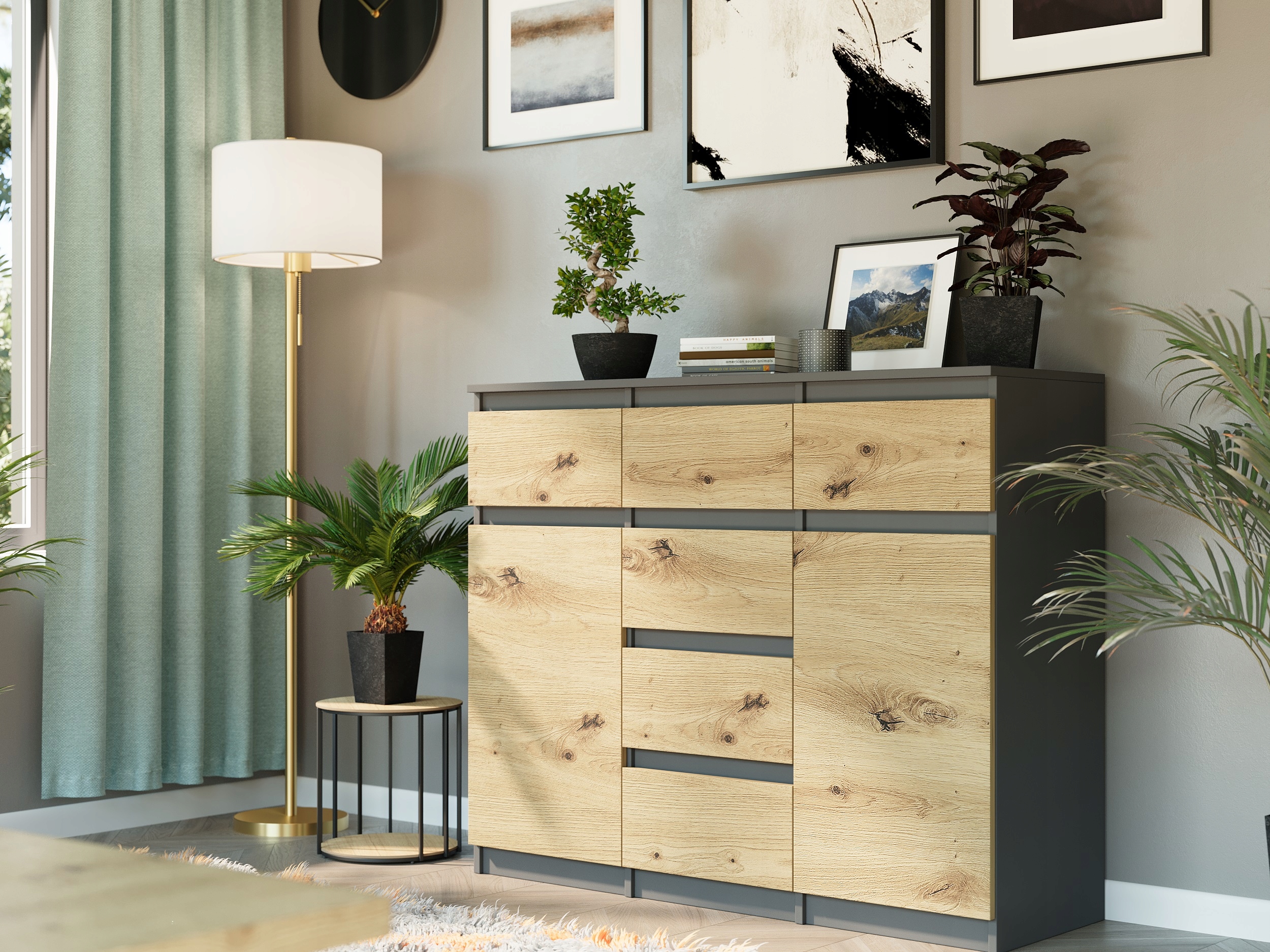 KOMODA 98CM SZAFKA 6 SZUFLAD ANTRACYT MIX ARTISAN S62D