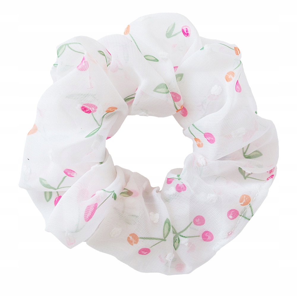 

Gumka frotka do włosów scrunchies wisienki biała
