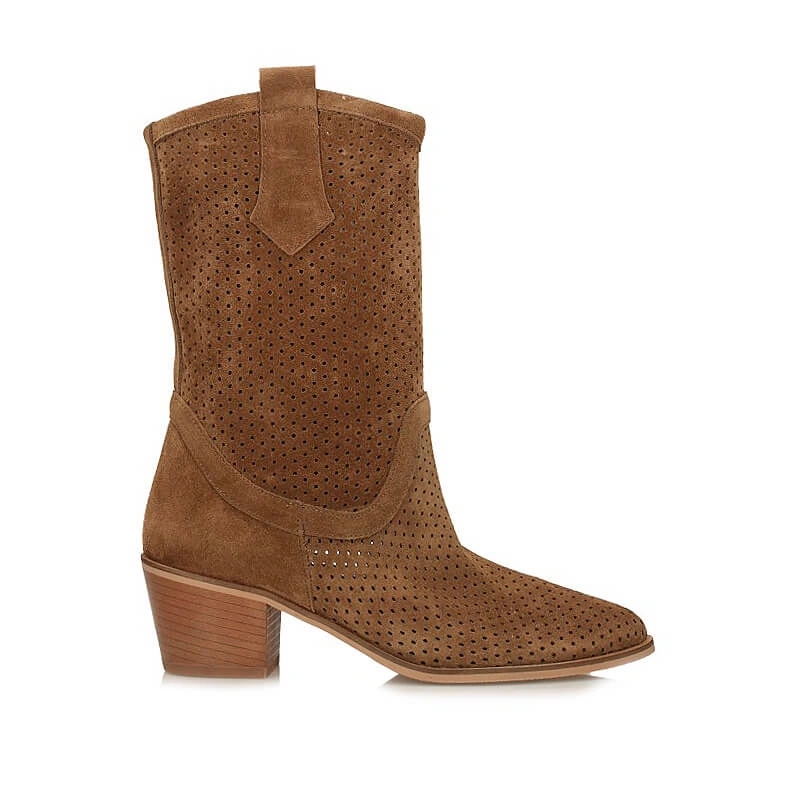 Dámské kotníkové boty Rixa 58C3036 hnědé s dírami na podpatku, kožené