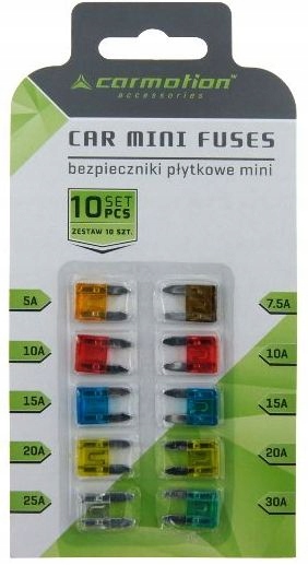 

Bezpieczniki Samochodow Płytkowe Zestaw 10szt Mini