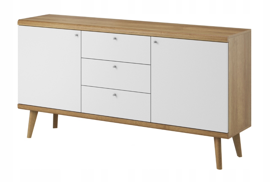 

Komoda 160 cm biała dąb na drewnianych nóżkach PR5