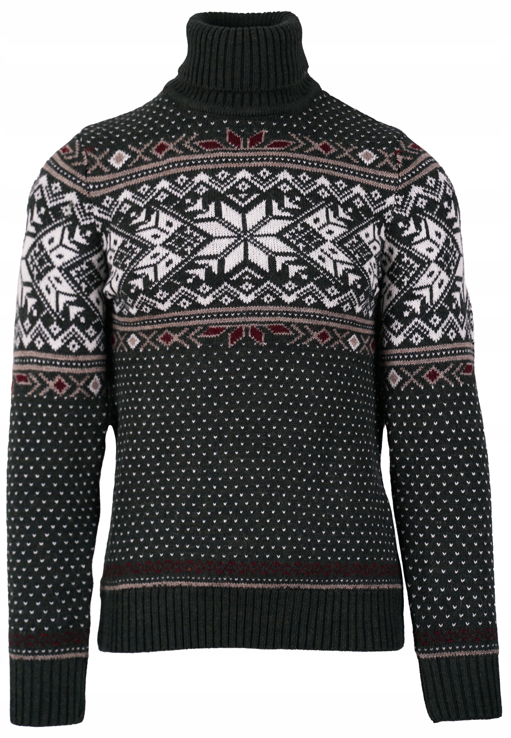 

Sweter Męski Golf Wełna Wzór Norweski Zielony M