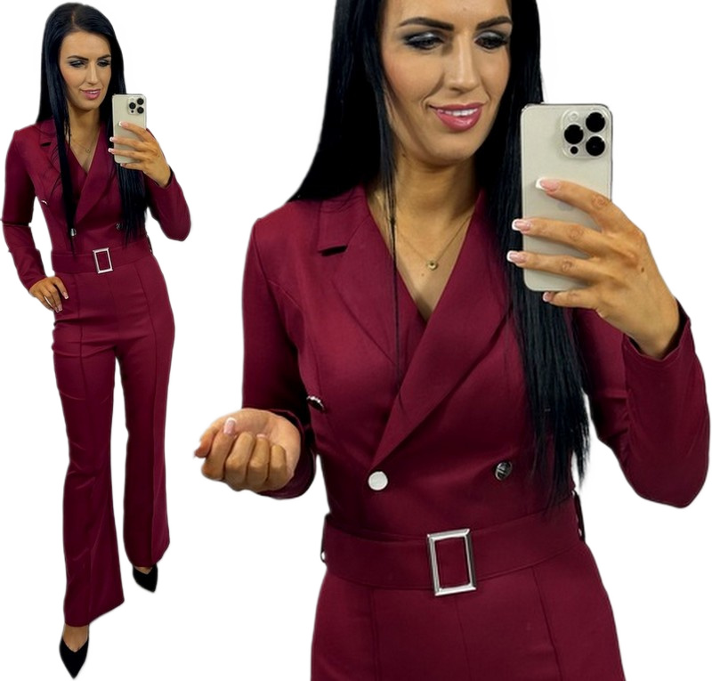 Dámská elegantní vojenská kombinéza s knoflíky a páskem Bordó Bordo S