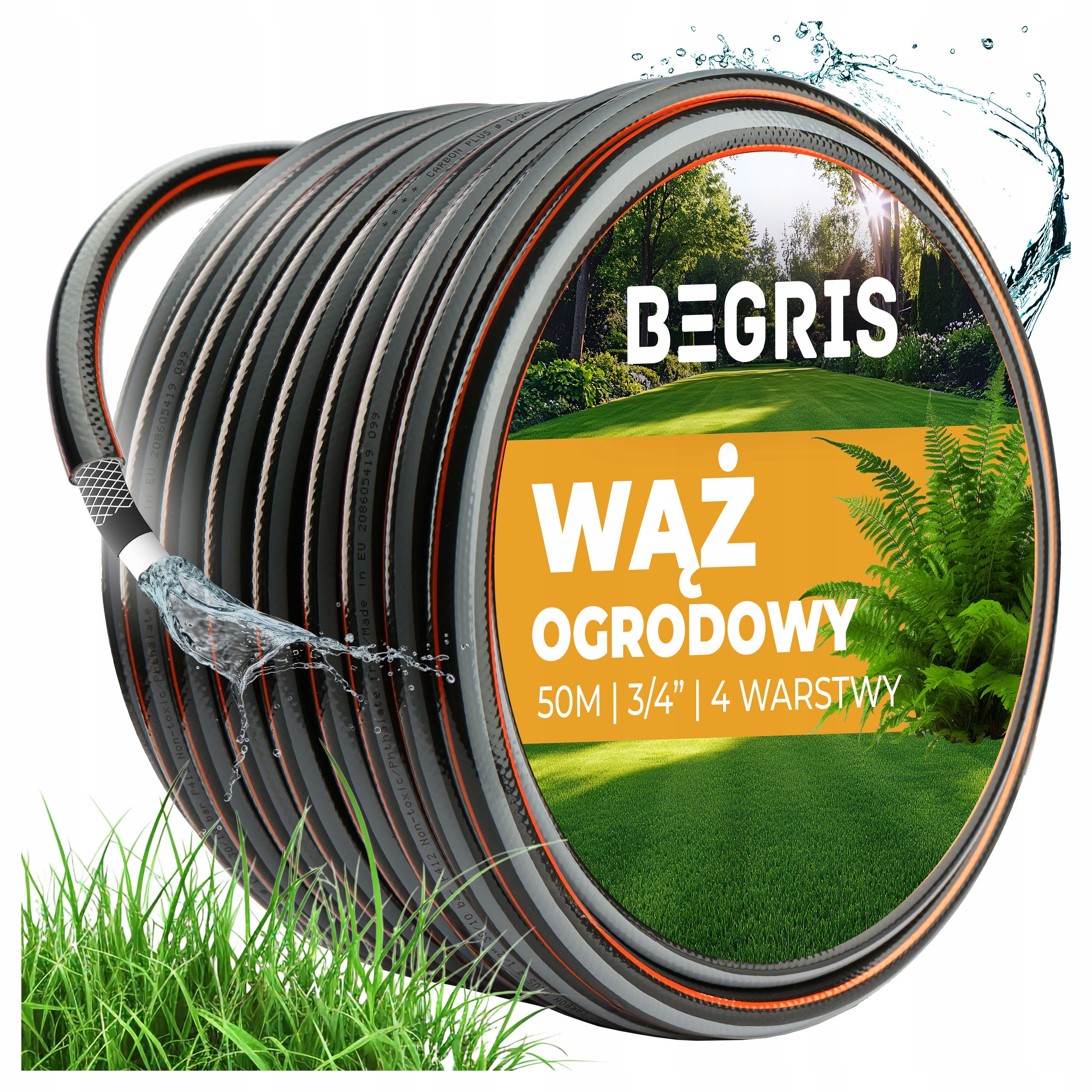 Wąż Ogrodowy 4 Warstwowy Zwijany Mocny 50 M 3/4 Gumowy Produkcja Polska