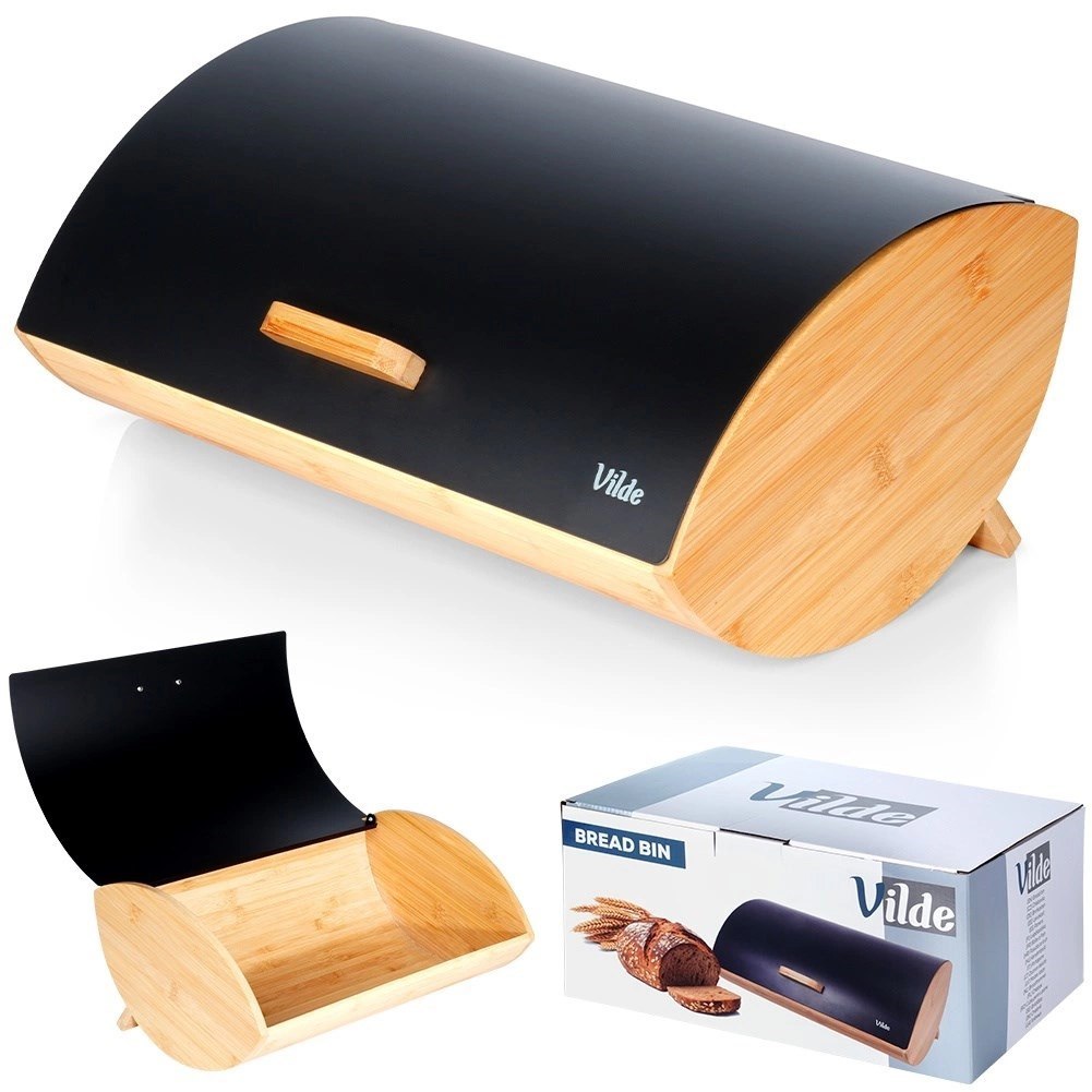 Chlebník Nádoba na chléb kovová dřevěná černá Vilde 35,5x24,5x15,5 cm