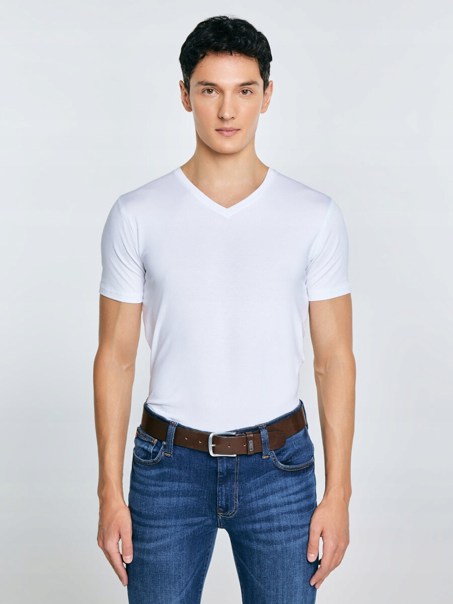 Big Star Tričko Pánské V-neck Basic Bílá XL