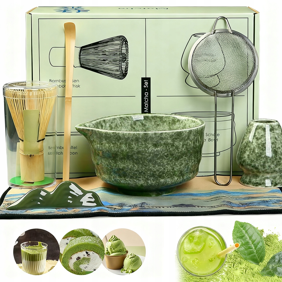Zestaw Do Matchy Ceramiczny Czarka Miotełka Łyżeczka Do Herbaty Matcha