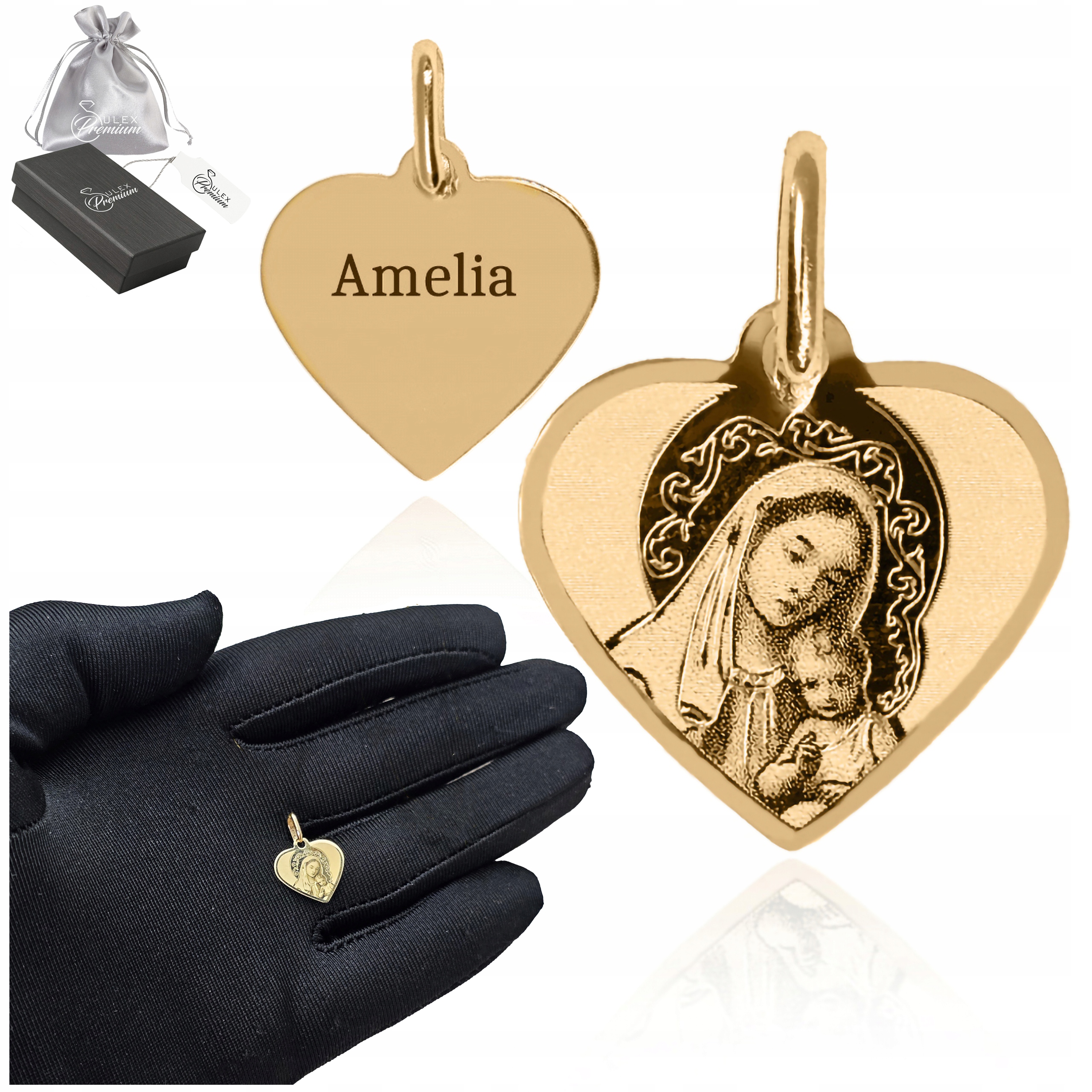 Medailon Zlato pr. 375 Medailon Přívěsek Zlatý Matka Boží Srdce Přívěsek