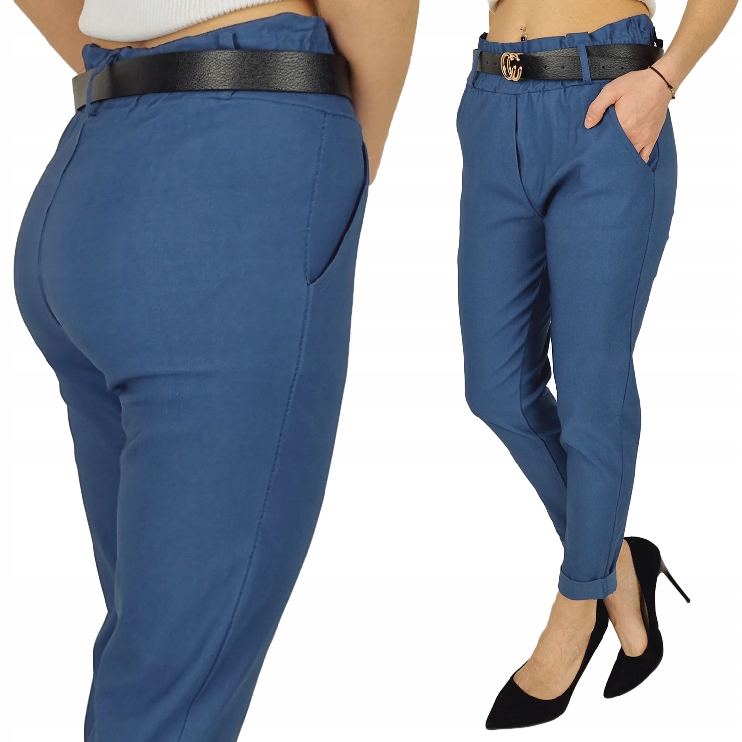 #ELASTYCZNE - SPODNIE - DAMSKIE - W GUMKĘ - PASEK#