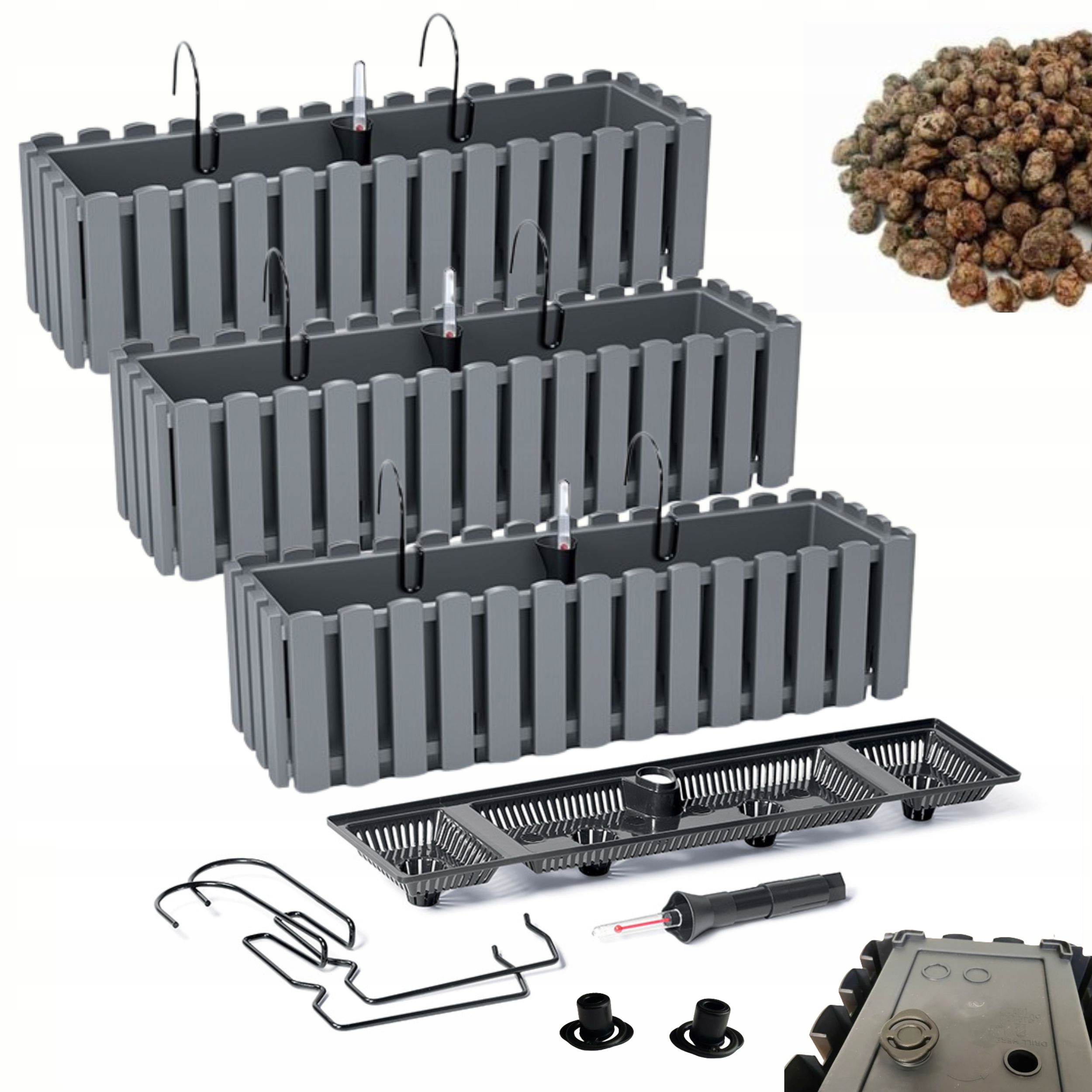 3x Box na zábradlí DDEF600W Balkonový květináč Keramzit 3l