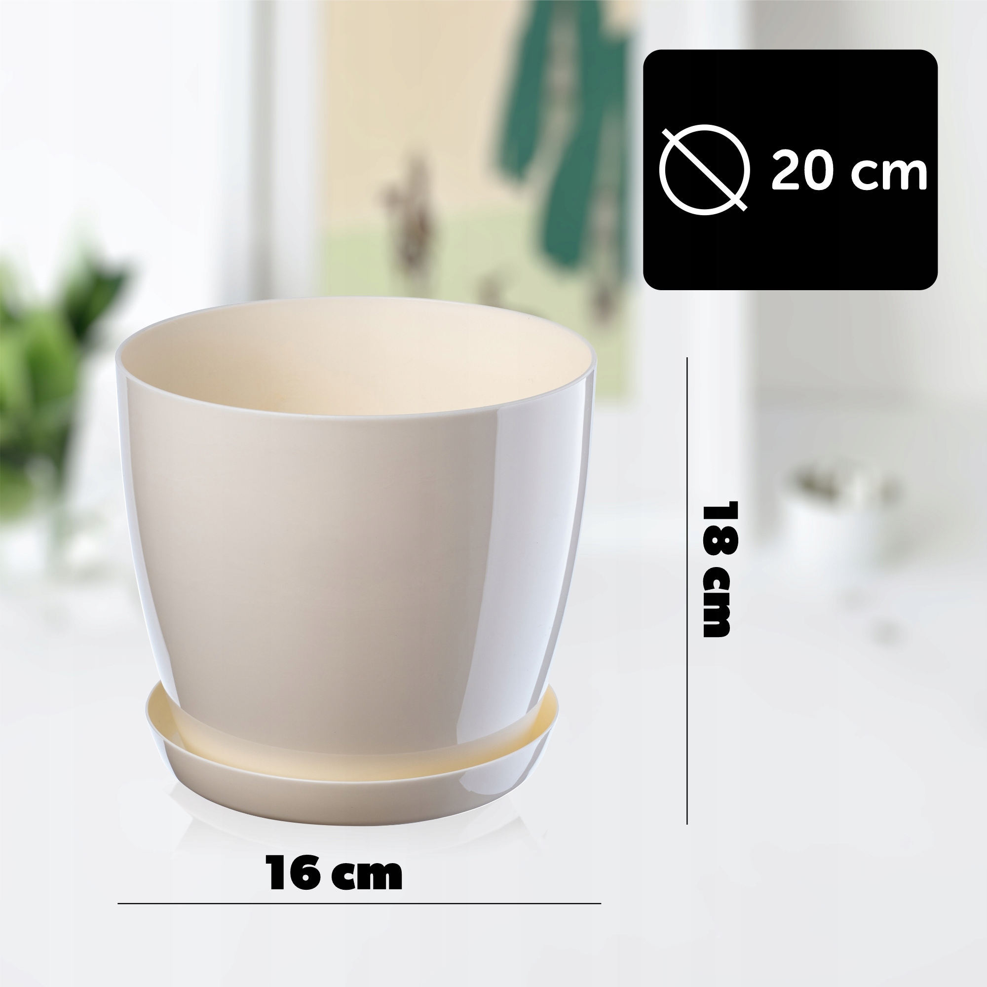 DONICZKA Z PODSTAWKĄ PLASTIKOWA OSŁONKA DONICA 20cm KREMOWA NA KWIATY KADAX Marka Kadax
