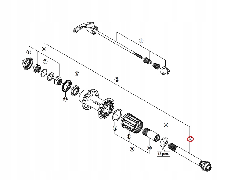 Oś piasty tylnej Shimano FH-M770/775/970/M785/WH-M785