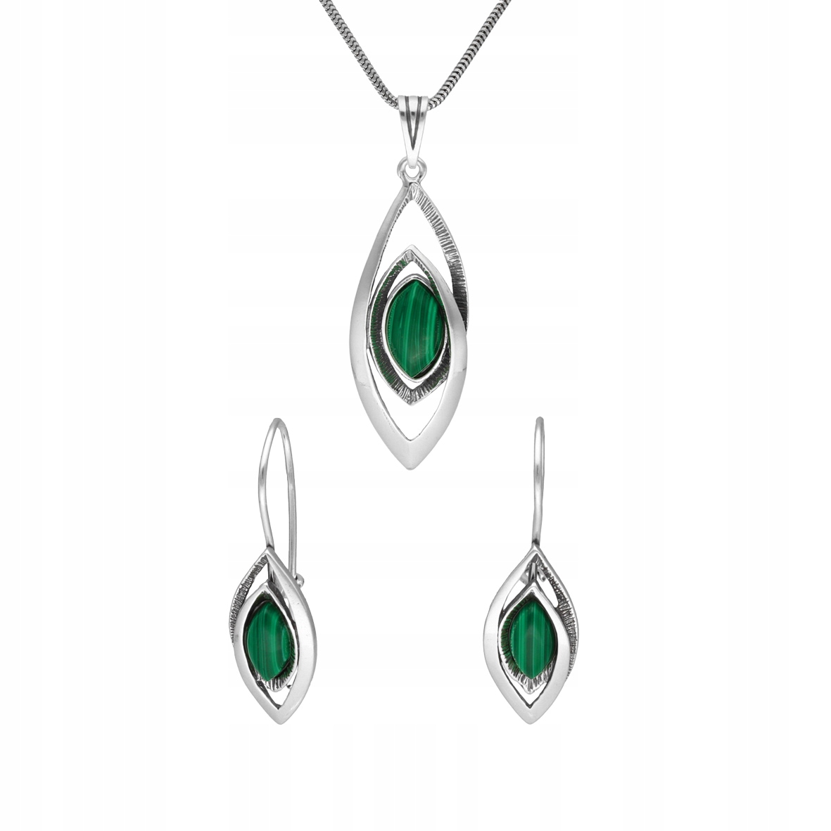 Komplet s malachitem stříbro