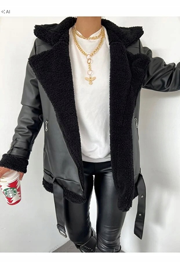 Černá Prošívaná Bunda Z Eko Kůže S Medvídkem Oversize S 5IA