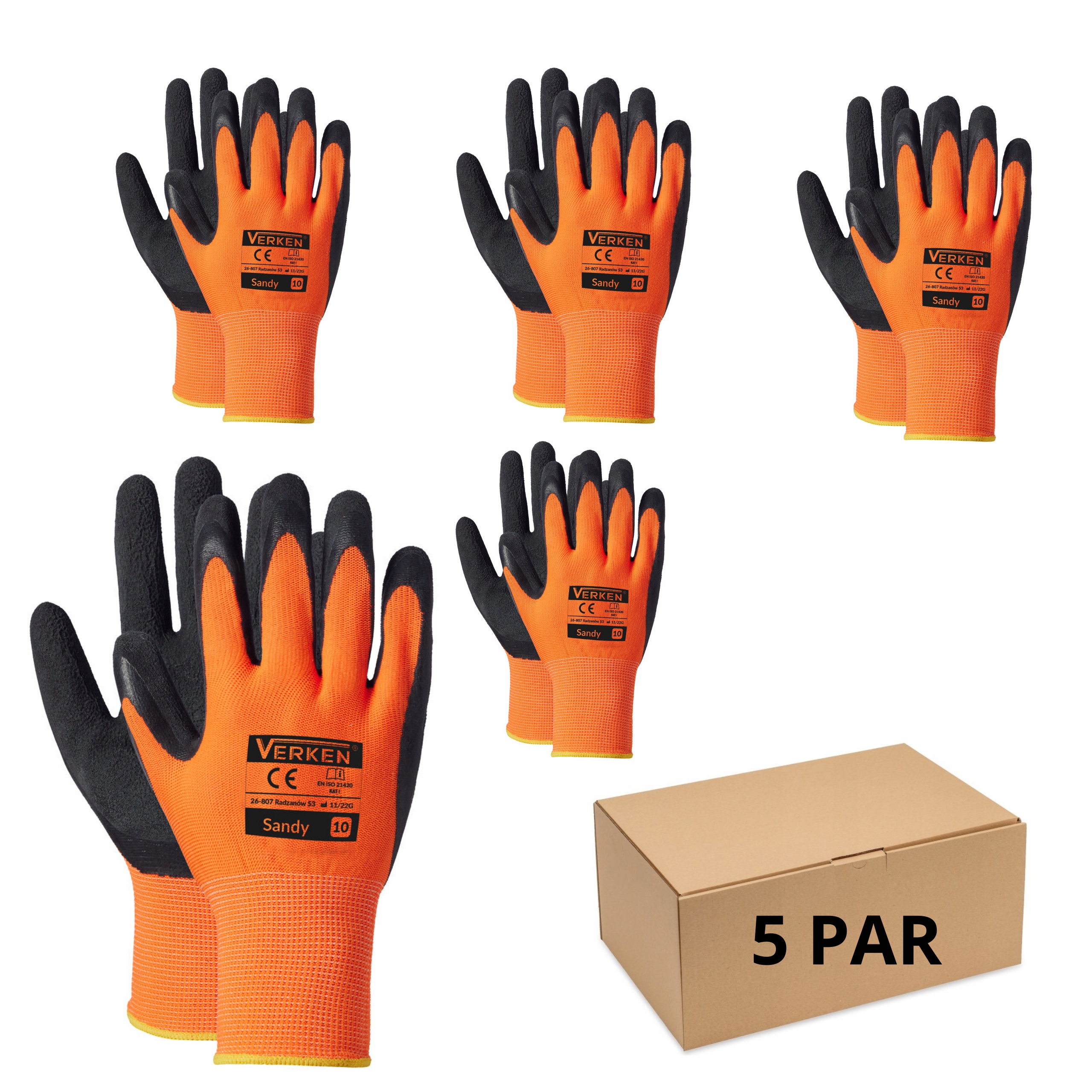 RĘKAWICE rękawiczki ROBOCZE MOCNE PODGUMOWANE 5 PAR ROZ L