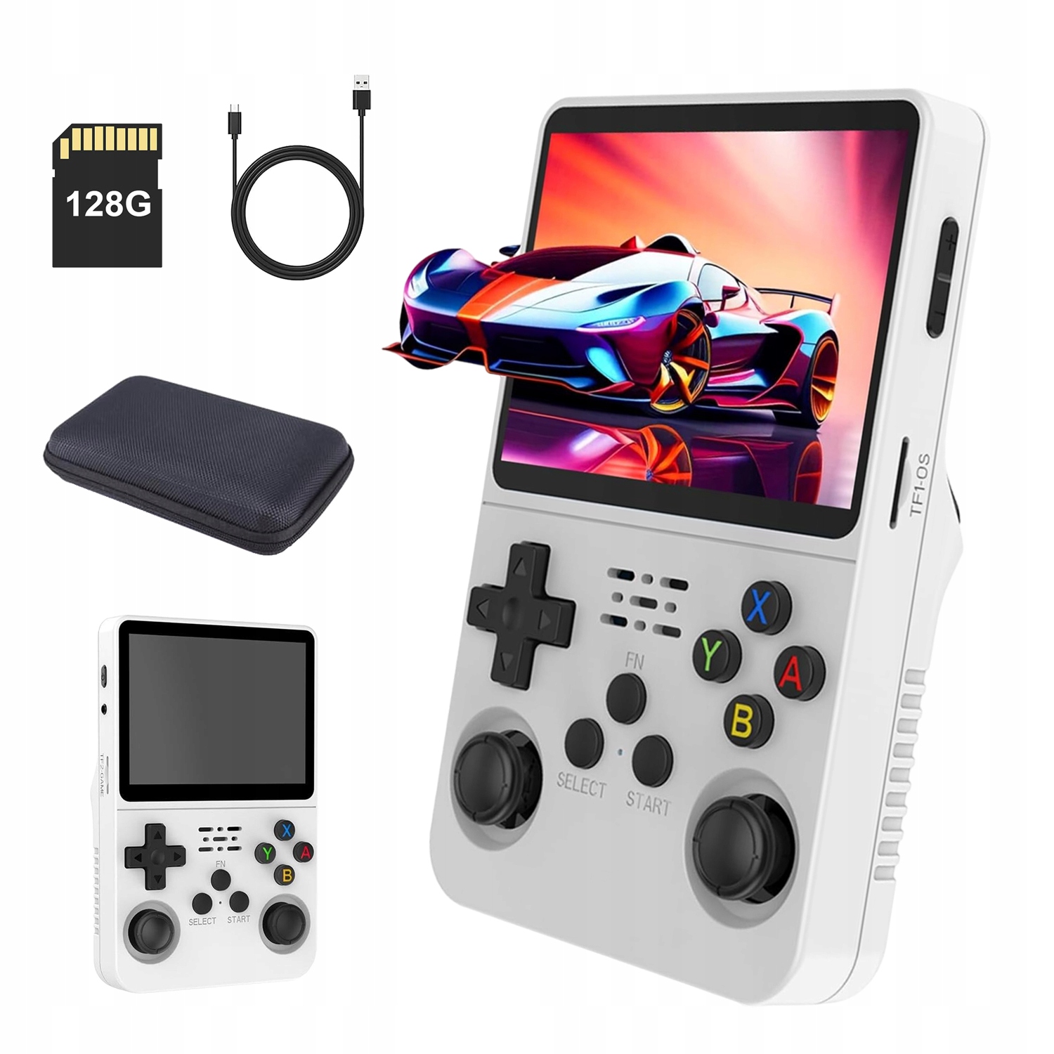 Przenośna Konsola Do Gier R36S 3.5 Cal 21000GIER Retro Linux Biała Joystick