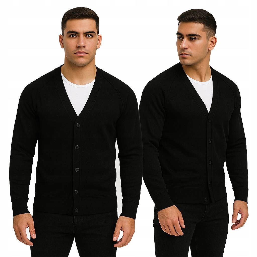 Pánský černý bavlněný kardigan V-neck raglan rozepínací streetwear r.XL