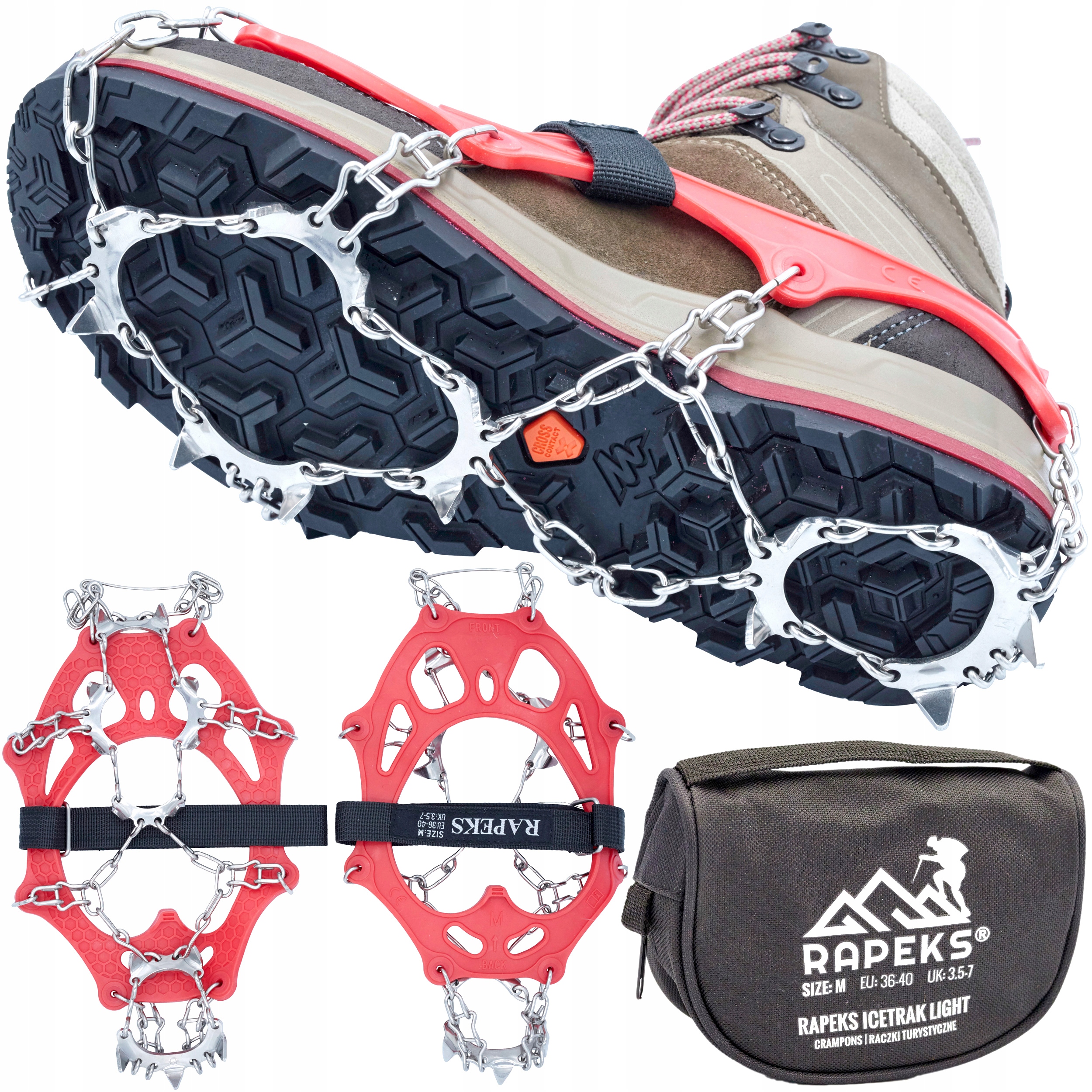 Raczki na buty turystyczne Rapeks Icetrak Light r. M 36-40 czerwone