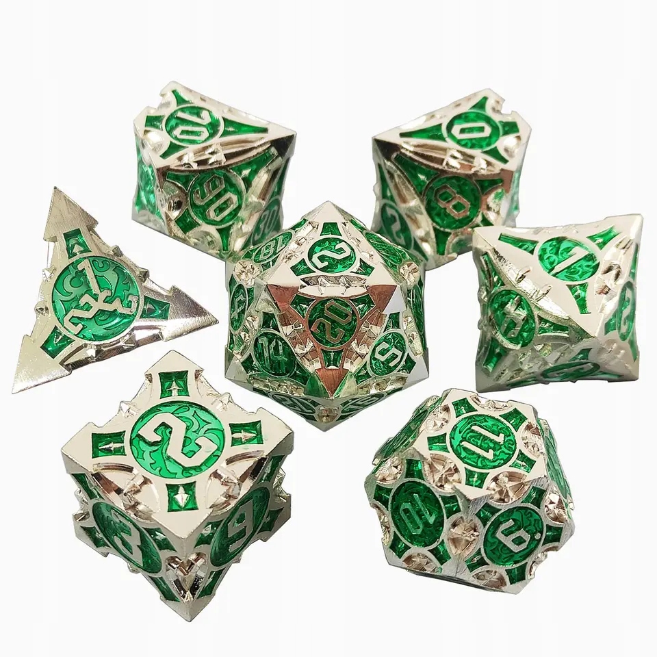 NARADA ELFÓW ZESTAW 7 METALOWYCH KOŚCI KOSTEK RPG Kolor zielony