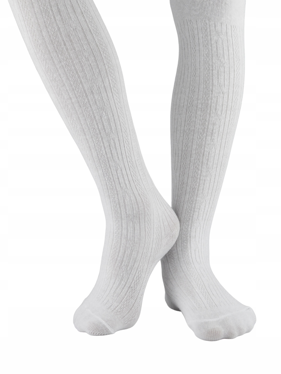 RAJSTOPY DZIECIĘCE DZIEWCZĘCE RAJSTOPKI BAWEŁNIANE ŻAKARDOWE BIAŁE 104-110