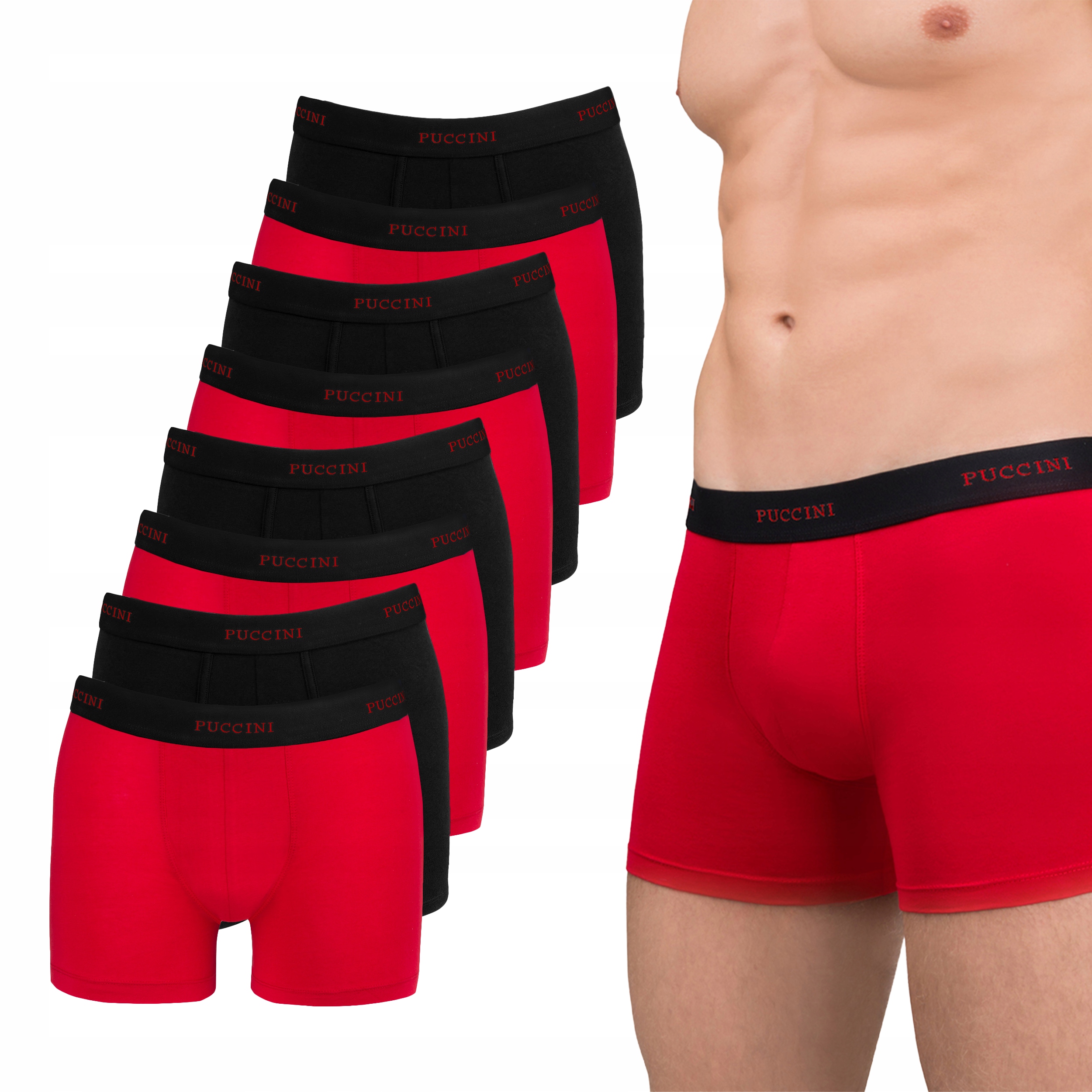 Pánské boxerky Puccini Černé Červené Sada 8 kusů Bavlněné M BX05M-1-3