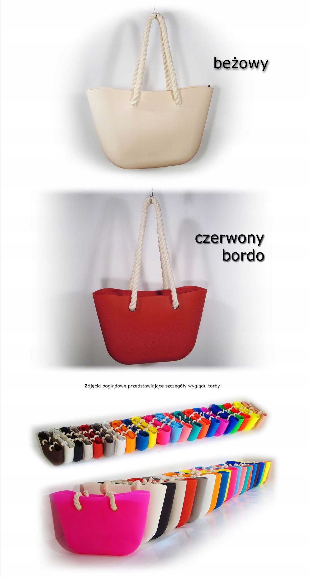O TORBA GUMOWA TOREBKA HOBO JELLY SHOPPER BAG TGLB Wzór dominujący bez wzoru