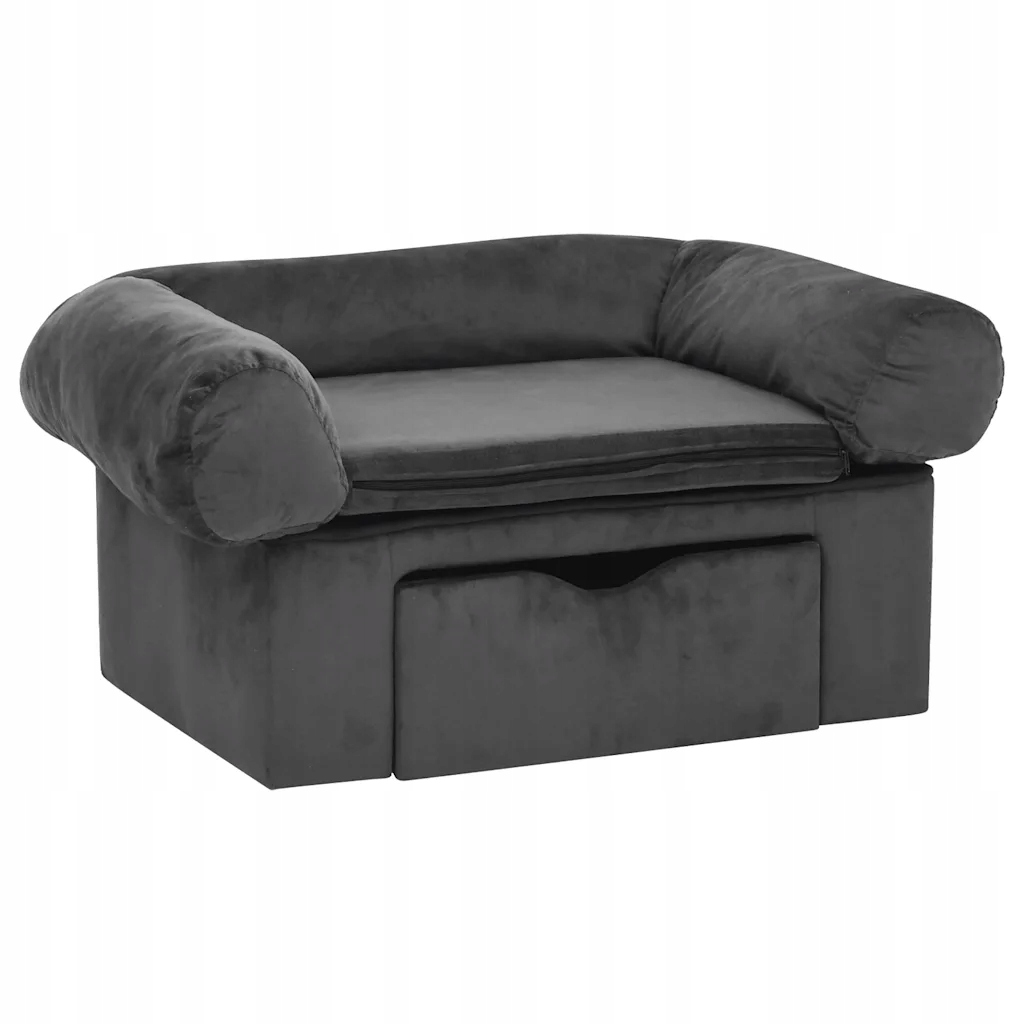 Levně Pohovka pro psy se zásuvkou tmavě šedá 75 x 50 x 38 cm plyš