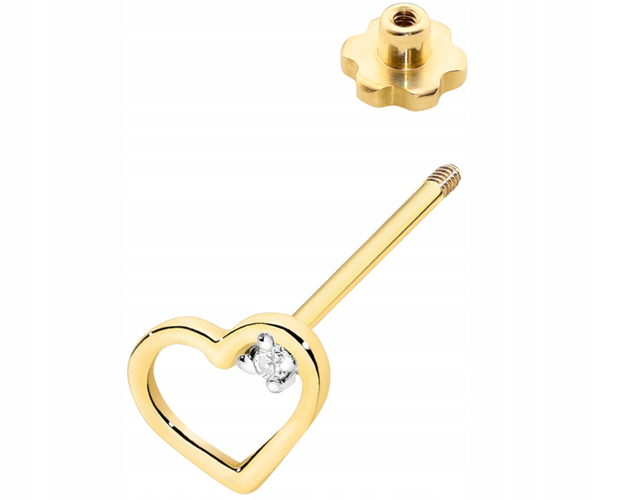 Zlatá Náušnice S Diamantem Šroubovací Tyčinka Srdce Srdíčka Gravírování 585
