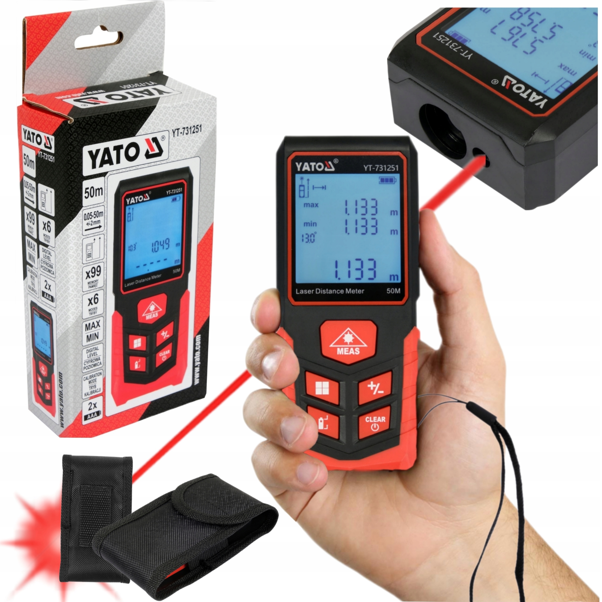 Yato Dalmierz Laserowy Cyfrowy Miernik Odległości 50M LCD Aaa
