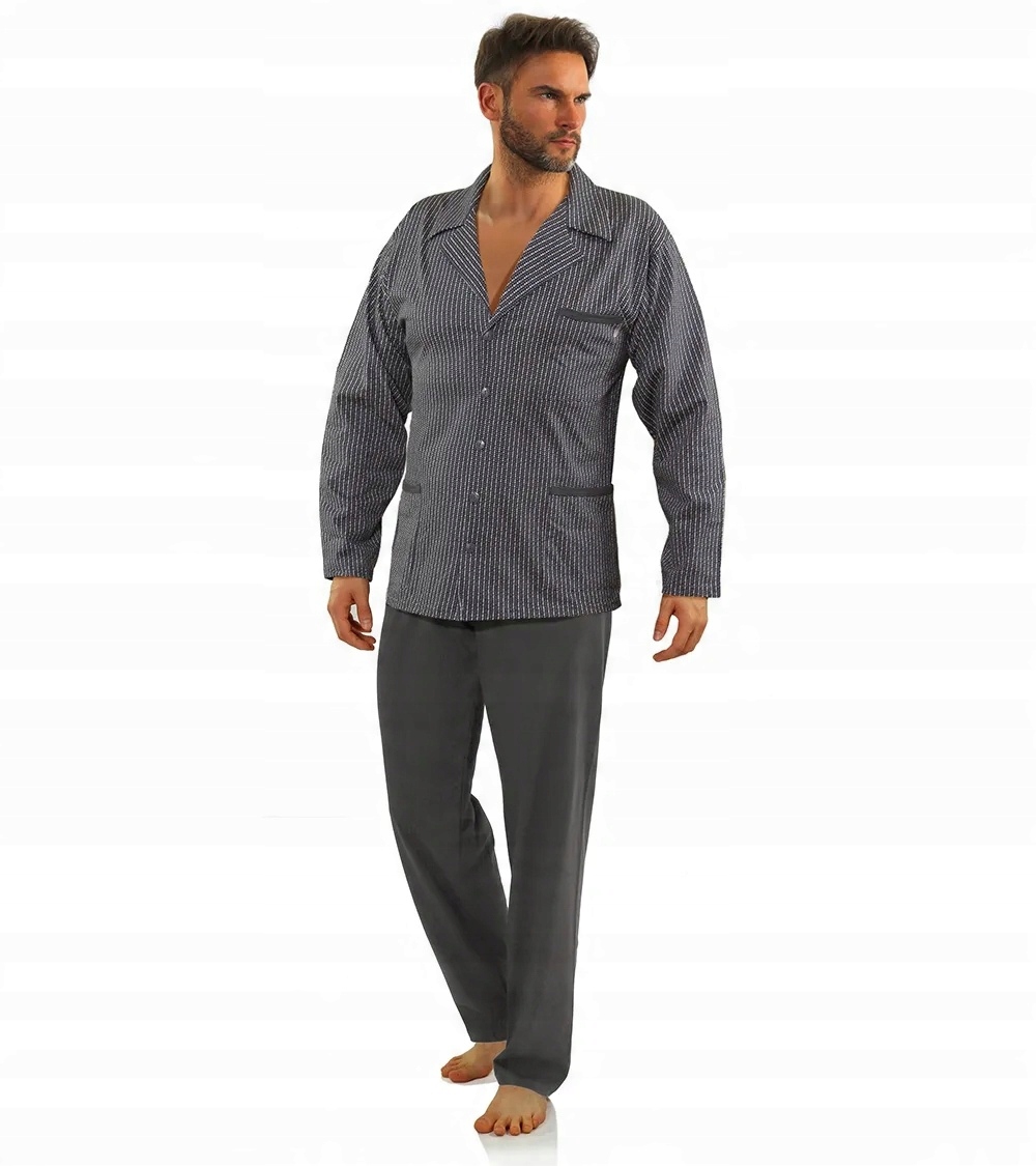 Sesto Senso Pánské rozepínací dlouhé bavlněné pyžamo Grafit 2636/02 XXL