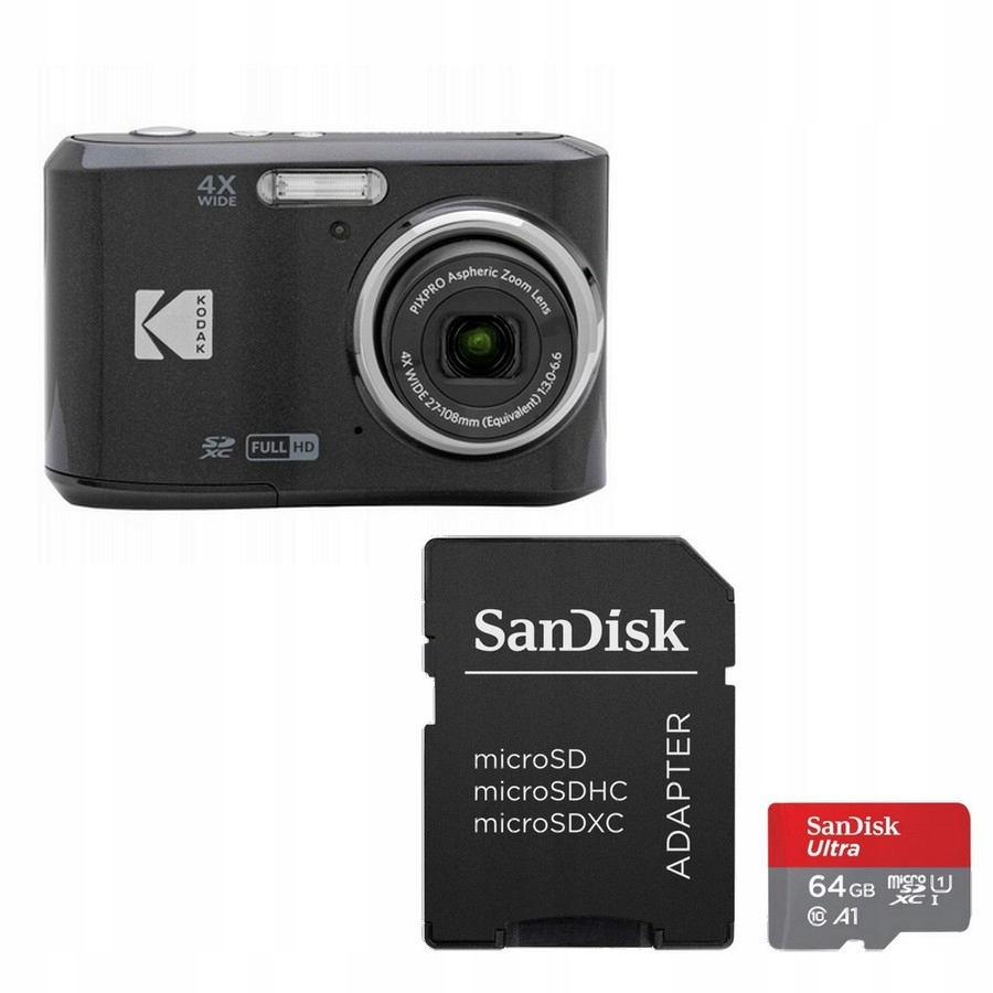 Kodak Friendly Zoom FZ45 černý 64GB Sandisk Adaptér
