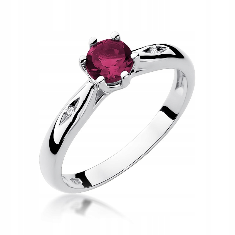 

Pierścionek Białe Złoto 585 Rubin Brylanty Grawer