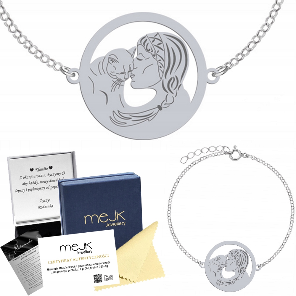 Stříbrný náramek Kočka Člověk Přátelství 925 Dárek Šperky Gravírování