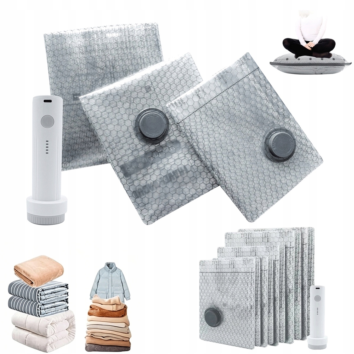 Vakuové sáčky 3 velikosti na přikrývky a hračky – úspora místa ve skříni