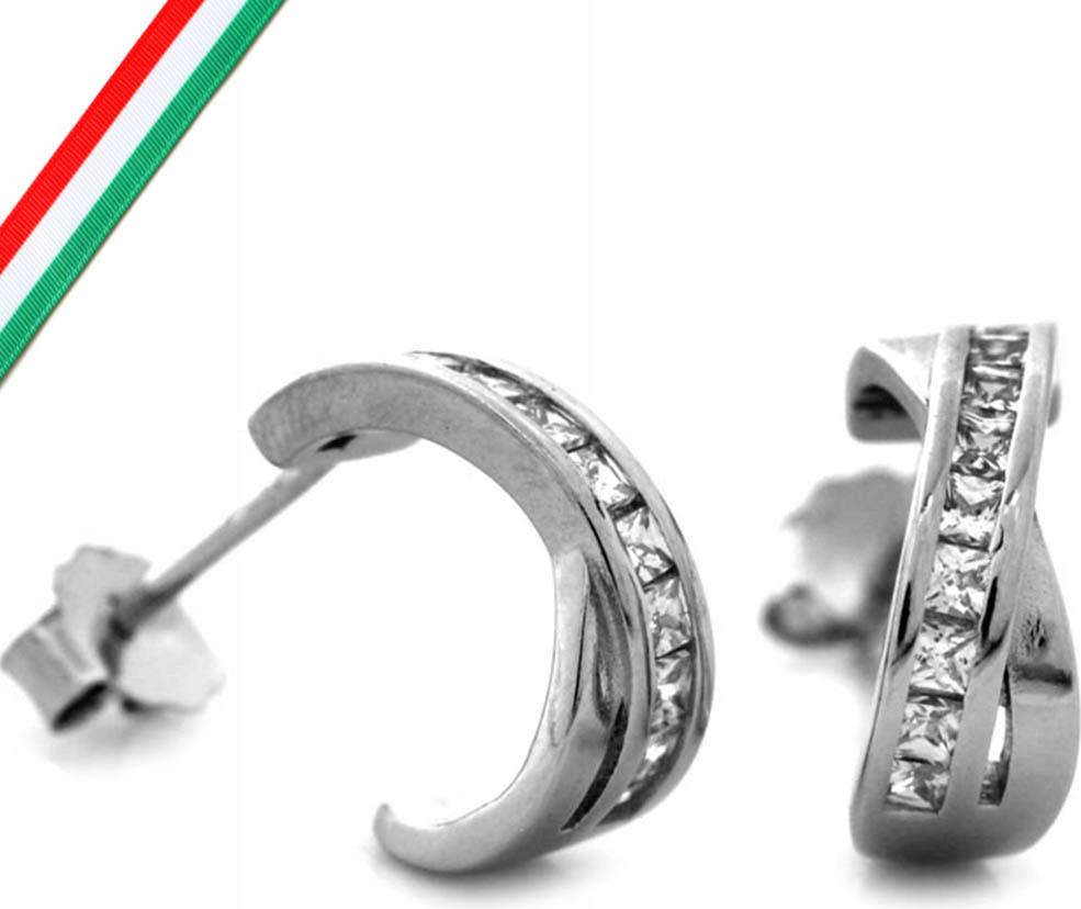 Stříbrné náušnice 925 elegantní pletené půlkruhové zirkony tyčinky