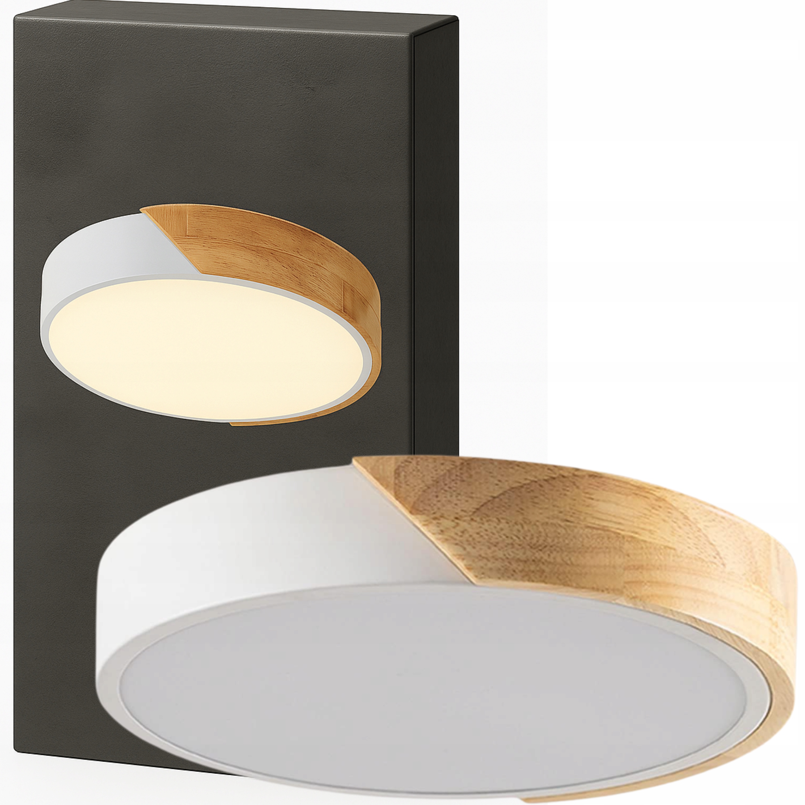 Plafon Lampa Sufitowa Led Okrągły Drewno Nowoczesny Biała B.neutralna